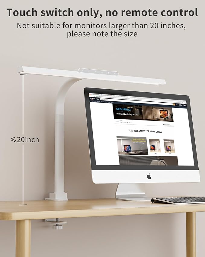 LED Desk Lamps for Home Office, 24W Bright Eye-Caring Desk Light with Clamp, Stepless Dimming Adjustable Flexible Gooseneck Clip on Office Lamp with Adapter for Reading, Study, Workbench,White