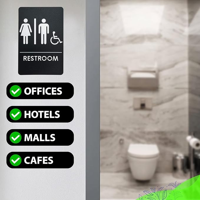 USA Made - Men's and Women's Restroom Signs ADA-Compliant Bathroom Door Signs for Offices, Businesses, and Restaurants, Black, Blue, Grey and Taupe/Tan Colors (Black Handi-Unisex)