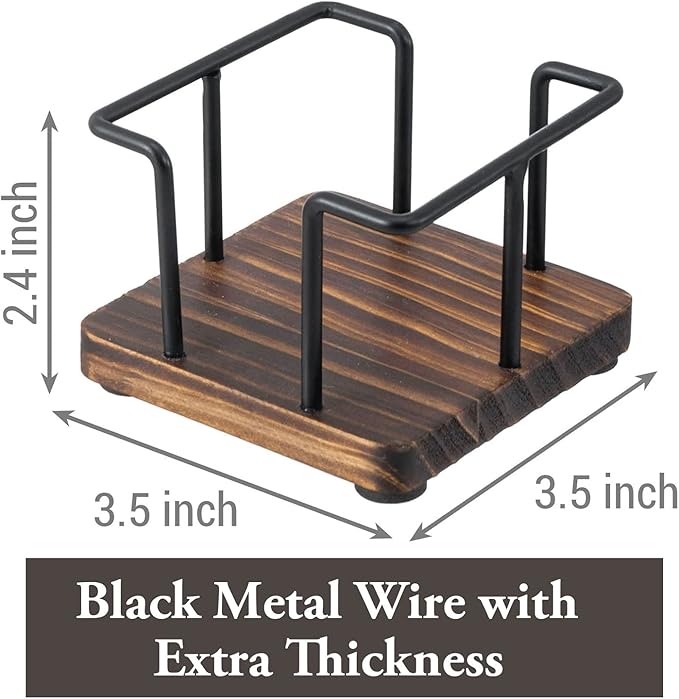 MyGift Modern Rustic Burnt Solid Wood and Industrial Matte Black Metal Wire Sticky Note Cube Holder, Office Desktop Self Adhesive Memo Pad Storage Dispenser