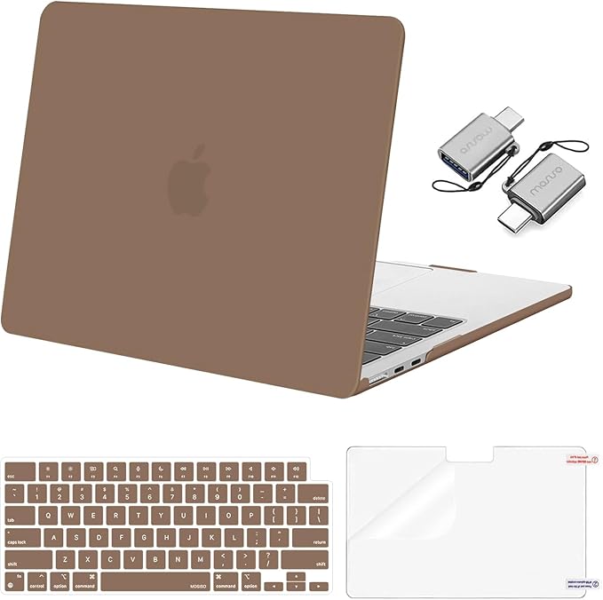 MOSISO Compatible with MacBook Air 13 inch Case 2025 2024 2023 2022 M4 A3240 M3 A3113 M2 A2681, Plastic Hard Shell&Keyboard Cover&Screen Film&Type C for MacBook Air 13.6 inch Case, Caramel Brown