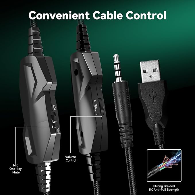 Gaming Headset with Microphone for Pc, Xbox One Series X/s, Ps4, Ps5, Switch, Stereo Wired Noise Cancelling Over-Ear Headphones with Mic, RGB, for Computer, Laptop, Mac, Nintendo, Gamer (Green)