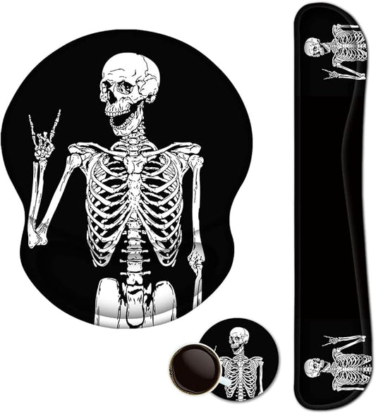 ArtSo Mouse Pad Keyboard Wrist Rest Support Ergonomic, Upgraded Cushion Mousepad Gel Memory Foam Non-Slip Rubber Base Pain Relief & Easy Typing for Home,Office, Human Skeleton Black