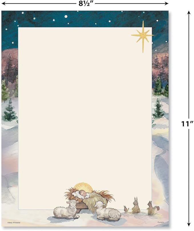 Christmas Tree Manger Stationery - Holiday Letters, Printer Paper, 25 Sheets, 8½ x 11 Inch, by Current
