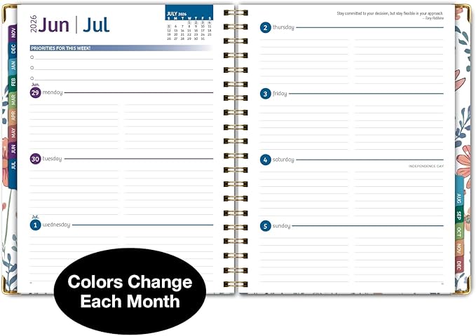 HARDCOVER 2026 Planner, 8.5"x11": 14 Months (November 2025 - December 2026), Daily Weekly Monthly Planner, Yearly Agenda, Bookmark, Pocket Folder and Sticky Note Set (Colorful Botanicals)