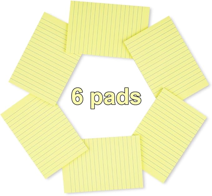 (6 Pads) Sticky Notes 4X6 in Yellow Stickies Super Sticking Power Memo Pads Strong Adhesive
