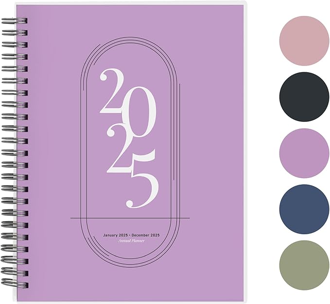 Rileys 2025 Weekly Planner - Annual Weekly & Monthly Agenda Planner, Jan - Dec 2025, Flexible Cover, Notes Pages, Twin-Wire Binding (8 x 6-Inches, Purple)