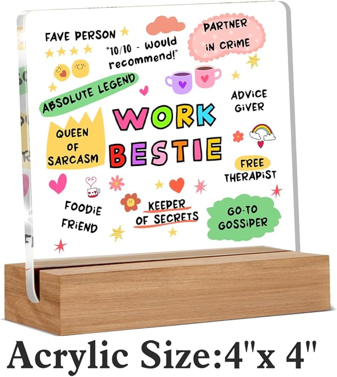 Work Bestie Gifts for Women, Funny Birthday Gifts for Best Friends Coworkers, New Job Leaving Gift, Fave Person Office Decorative Signs Plaque for Desk