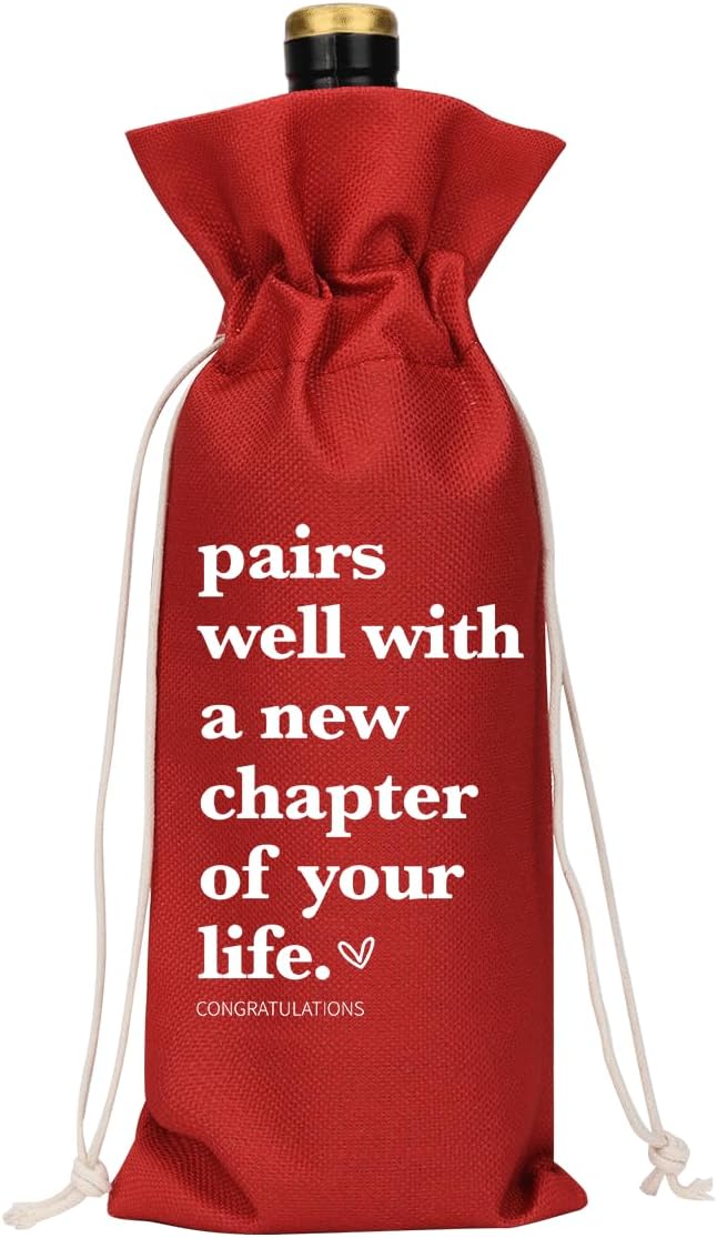 XFW Red Funny New Chapter Wine Bag New Beginnings Gifts for Women Men Farewell Gifts for Friends Going Away Gifts for Coworkers Women Men Moving Away Gifts for Friends New Teacher Gifts
