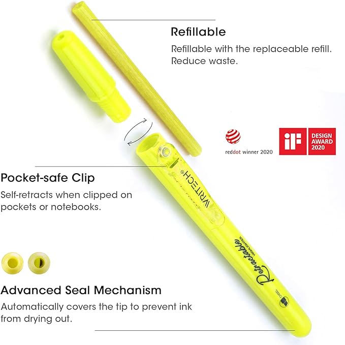 WRITECH Retractable Highlighters Assorted Colors: Chisel Tip Click Aesthetic Highlighter Marker Pens Pack Multi Colored Ink No Bleed Smear for Highlighting Journaling (6ct Neon)