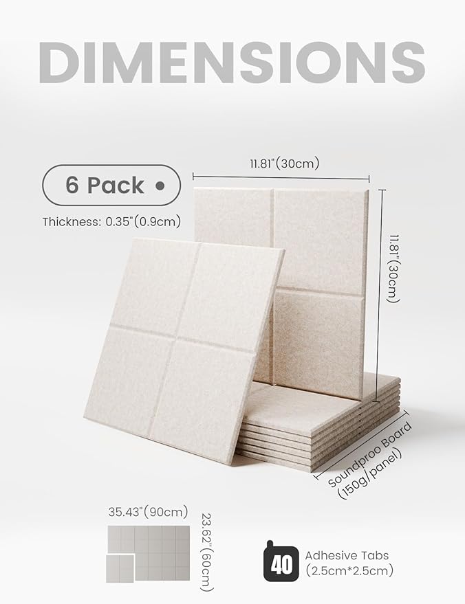 Large Felt Bulletin Board 36" x 24"Cork Board Alternative-6 Pack with 40 Safe Removable Adhesive Tabs, Cork Boards for Walls Cork Board for Home Office Classroom Pin Board-Oatmeal