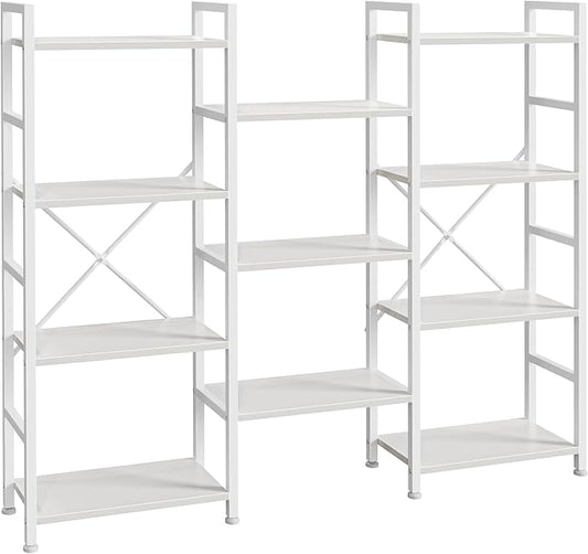 SUPERJARE Triple 4 Tier Bookshelf, Bookcase with 11 Open Display Shelves, Wide Book Shelf Book Case for Home & Office, White