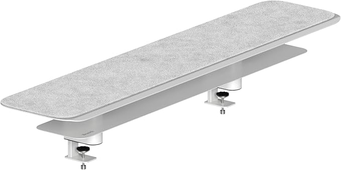Branch Monitor Stand - Elegant, Durable Powder-Coated Steel Stand with Soft Felt Liner - Large Monitor Riser Second Tier Storage - Installs with a Universal Clamp for Ergonomic Workspace - White