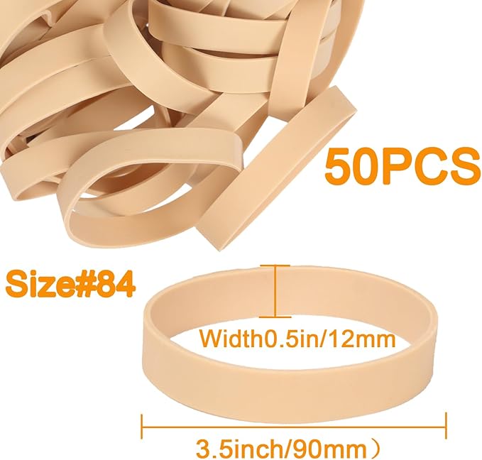 Size #84 Tactical Rubber Bands,Elastic Band Beige Rubber Band 50pcs Heavy Duty Wide For Office Home Supplies(3-1/2" x 1/2'')