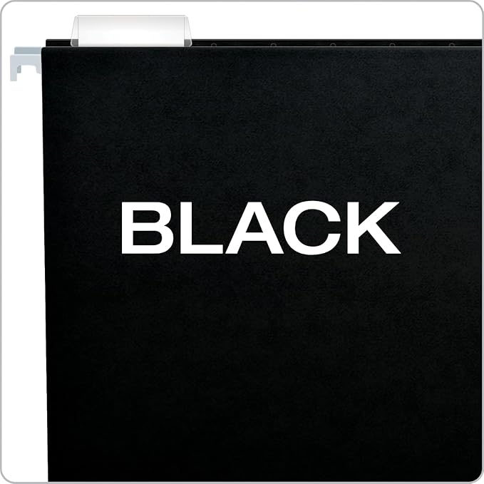 Pendaflex Black Hanging File Folders, 8.5 X 11 Letter Size with 1/5 Cut Adjustable Tabs - 50 Pack