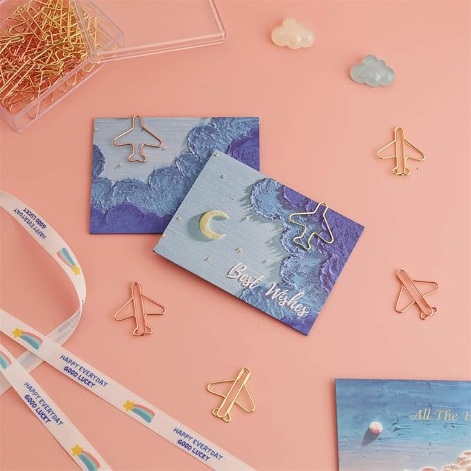 OWLFAVO 40pcs Airplane Shape Paper Clips with Clear Box, Rose Gold and Yellow Gold, Funny Cute Paperclips Bookmarks Planner Clips for Fun Office Supplies School Gifts Wedding Decoration