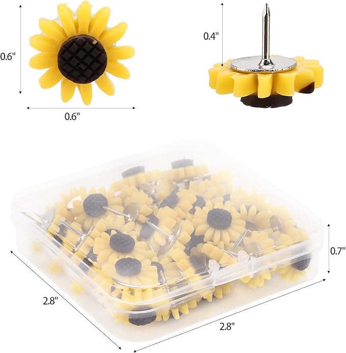 40Pcs Sunflower Push Pins Flower Cork Board Tacks for Feature Wall Photo Wall Bulletin Board
