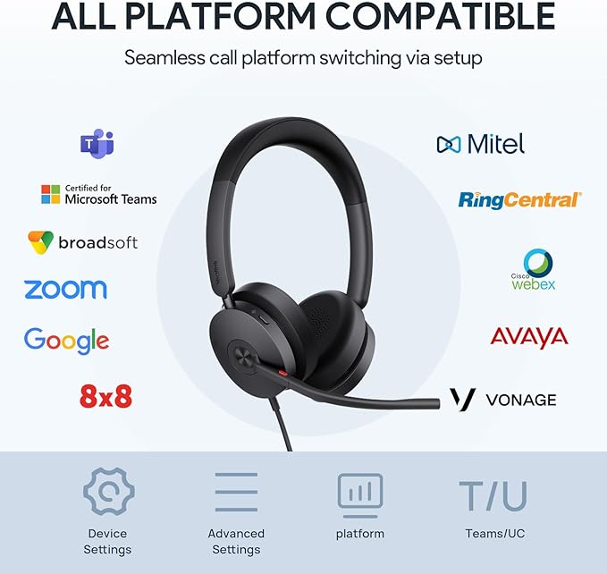 Yealink UH48 ANC USB Headset with Microphone, Active Noise Cancelling Wired Headphones for PC Computer, Works with Zoom Teams and Other Call Platforms, All Day Comfort, Mute Button
