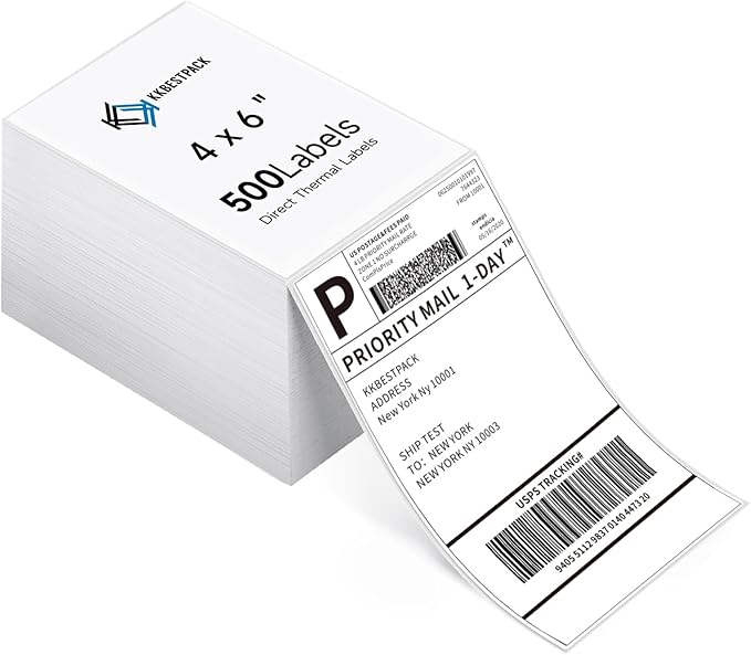 KKBESTPACK Fan Fold 4x6 Direct Thermal Shipping Labels (500 Labels)