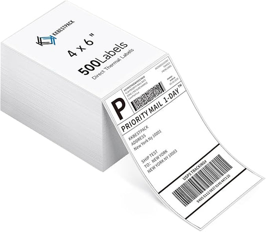 KKBESTPACK Fan Fold 4x6 Direct Thermal Shipping Labels (500 Labels)