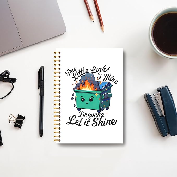 This Little Light of Mine Dumpster Fire Notebook, Funny Notebook Journal for Coworkers, Funny Office Supplies, Coworker Sarcastic Gifts, Hardcover Spiral Notebooks 5.5x8.3 Inch