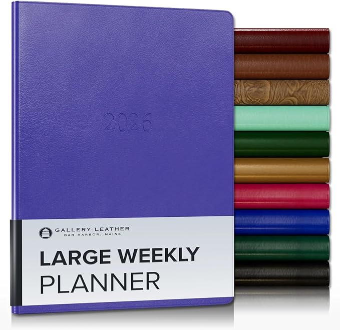 Gallery Leather Large Weekly Monthly Planner 2025-2026, Elegantly Bound Calendar Planner and Notebook with Stylish Gold-Gilded Page Edges, 12 Months - Caribbean Hibiscus - 9.75 x 7.5 "