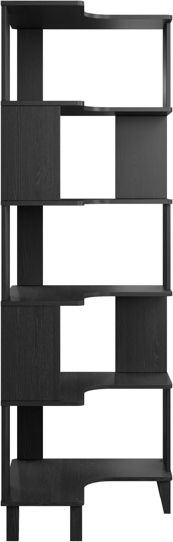 Prepac Nordik 6-Tier Black Modern Mid Century Corner Bookcase, 71.5" Extra Tall Black Corner Shelf with Storage, Multifunctional Freestanding Bookshelf for Home Office, Living Room, Dining Room