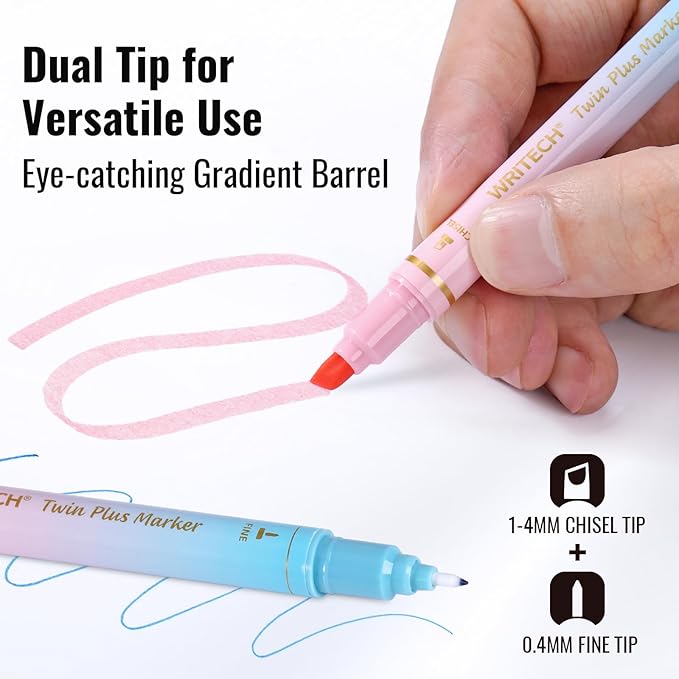 WRITECH Bible Mate Journaling Set: No Bleed Aesthetic Highlighters & 1.0 mm Black Ballpoint Pens, Bible Safe Dual Tip Highlighters, Pastel Colors, Fast-drying Ink, Journaling Kit, 9ct