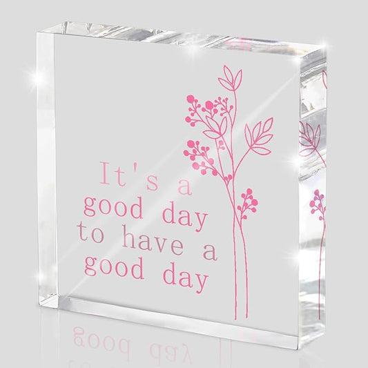 It's A Good Day to Have A Good Day Acrylic Desk Sign - 4x4 Inch Pink Lettering Office Decor for Women, Uplifting Desk Accessories & Motivational Tabletop Decor