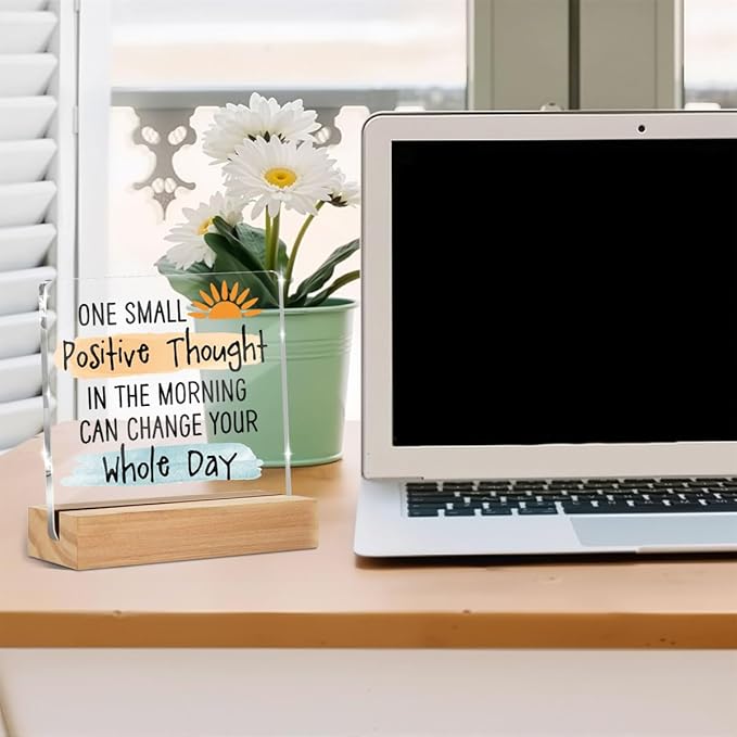 Inspirational Sunshine Gifts for Women Men Coworkers Friends, Motivational Reminder Quotes Desk Decor Acrylic Sign, Positive Affirmations Desk Accessories Signs for Table Top Cubicle Office Decor
