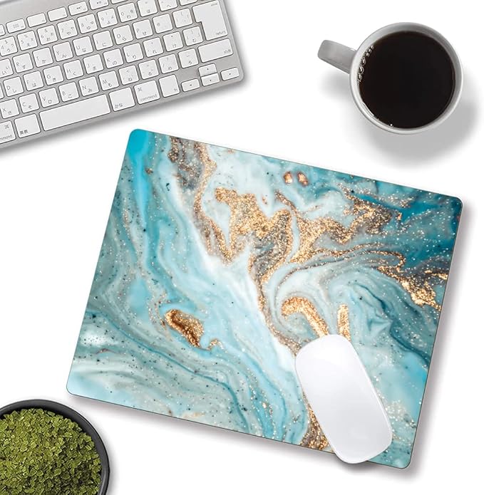 Mouse Pad, Marble Mouse Pad, Premium-Textured Mouse Mat Square Waterproof Non-Slip Rubber Base Computer Mousepads for Office Laptop Desk, Cyan Gold Marbling