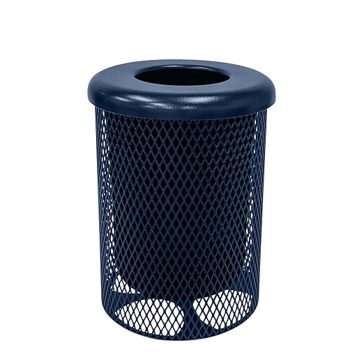 RFT-TXTDBL Heavy Duty 32 Gallon Round Trash Receptacle, Liner Included, Textured Dark Blue with Flat Top, Made in America