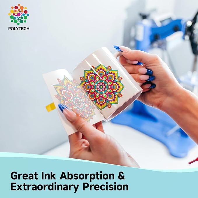 Polytech Sublimation Paper, 8.5x11, 50 Sheets, Heat Transfer Paper for All Sublimiation Blanks, For All Sublimation Printer and Ink, For Tumblers, Magnet Blanks, Ceramic Ornaments, Light T-Shirt,125G