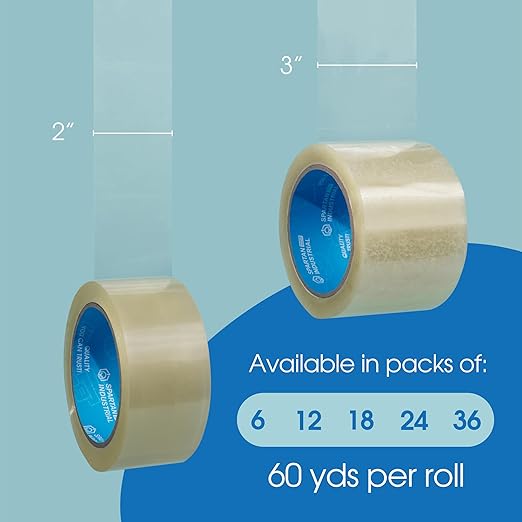 SPARTAN INDUSTRIAL - 2" X 60 yd Clear Shipping Tape Rolls - 6 Rolls of Heavy Duty Box Tape for Moving, Packing, Shipping, Storage - 2.7 Mil