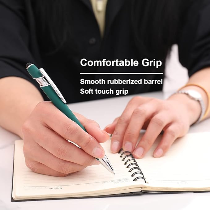 Ballpoint Pen with Stylus Tip, Soft Touch Click Metal Pen, 1.0mm Medium Point, Black Ink, 18 Count(6 Colors)