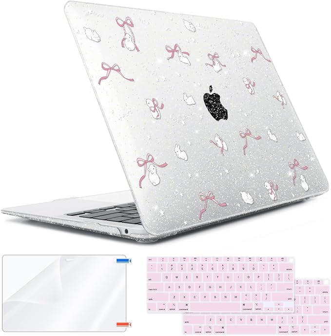 for MacBook Air 13 inch Case 2018 2019 2020 2021 2022 Release A2337 M1 A2179 A1932 Retina Display & Touch ID, Plastic Hard Shell Case +Keyboard Cover+Screen Protector+Webcam Cover, Bunny-P