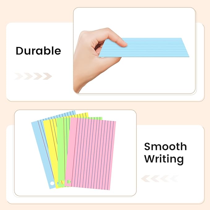 160-Pack Colored Index Cards 4x6 Inch w/Key Ring – 180gsm Heavyweight Flashcards – 4 Vibrant Colors Flash Cards (Pink Blue Green Yellow) – Perfect for Study, Notes & Memory, Students School Supplies
