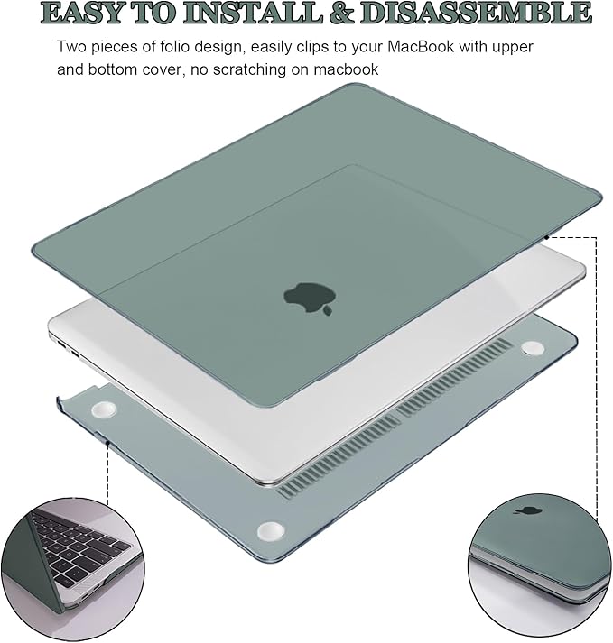 Compatible with MacBook Pro 13 inch Case 2022-2016 A2338 A2289 A2251 A1706 A1989 A2159 M2 M1, Crystal Plastic Hard Shell Case Keyboard Cover Screen Film for Mac Pro 13 Touch ID, Midnight Green