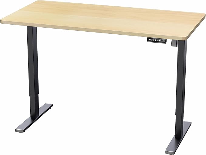 VIVO Electric 55 x 28 in Standing Desk, Memory Height Adjustment, 1B Series, One-Piece Light Wood Top, Black Frame, DESK-KIT-1B55C