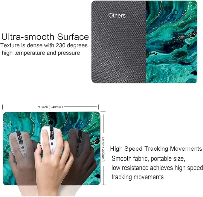Hokafenle Mouse Pad, Green Marble Mouse Pad Non-Slip Rubber Base Gaming MousePads for Computers Laptop Office, Cute Mouse Pads with Designs for Women, 9.5"x7.9"x0.12" Inch