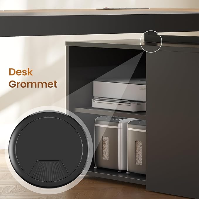 Itaar 70.9" Executive Desk, Large Computer Desk with Drawers and Lateral File Cabinet, Office Desk with Removable Shelves, Business Furniture Desk Workstation for Home Office, Walnut