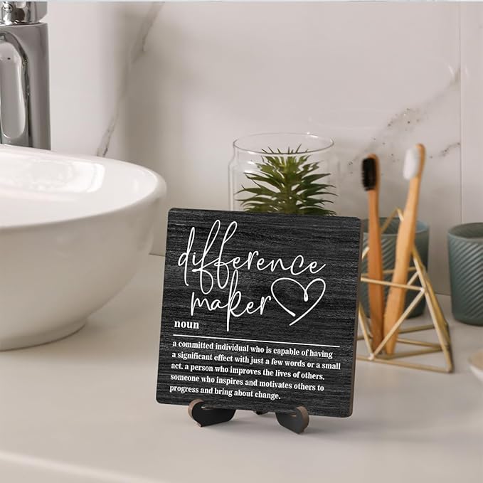Wooden Table Sign Gift Difference Maker Definition Desk Decor Wood Plaque With Stand Unique Gift Ideas for Boss Women Best Mom Coworker Teacher Office-B01