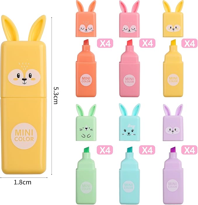 Leery Cute Rabbit Highlighters, 6 Chisel Tip Macaron Colors, Kawaii Aesthetic Pastel Marker Pens for School, Journaling, Note Taking, Office & Drawing Supplies (24)