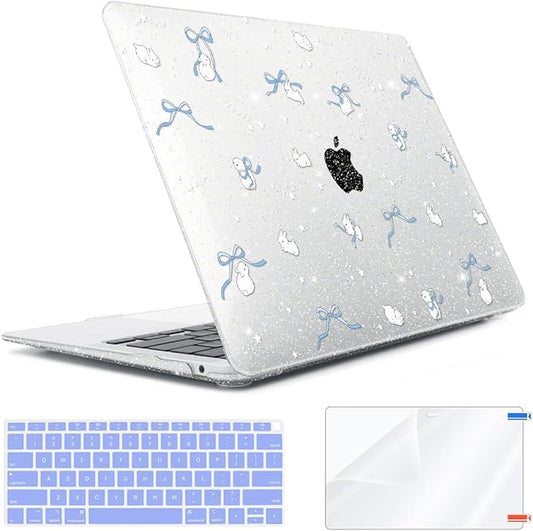 for MacBook Air 13 inch Case 2018 2019 2020 2021 2022 Release A2337 M1 A2179 A1932 Retina Display & Touch ID, Plastic Hard Shell Case +Keyboard Cover+Screen Protector+Webcam Cover, Bunny-B