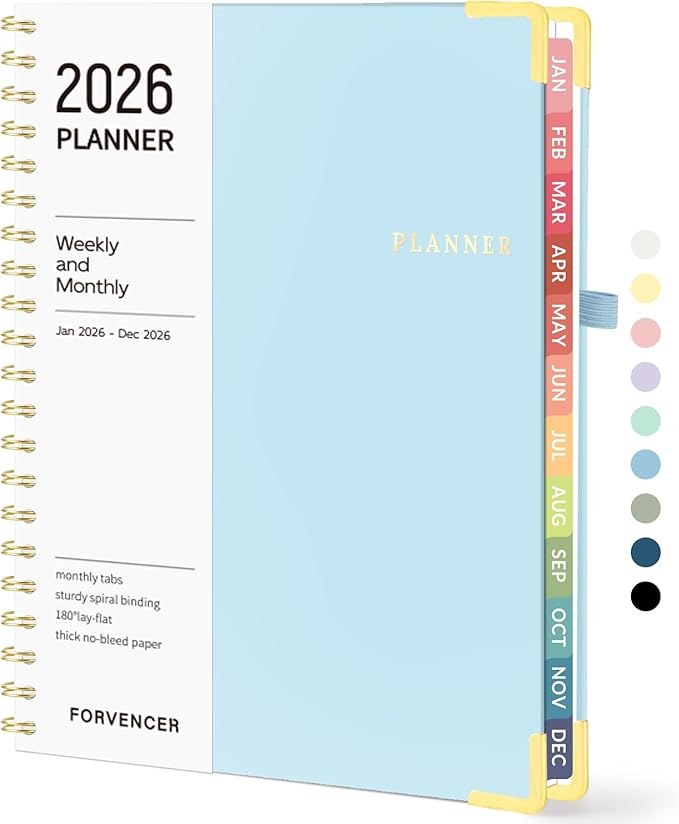 2026 Planner, Forvencer Calendar Planner Weekly and Monthly, January 2026-December 2026, 8.5" X 11", Hardcover Agenda Book with Tabs, Cute Daily Journal Planning with Inner Pocket, Home College Organizer Notebook for Office School Supplies, A4, Blue