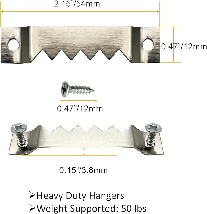 50 Pack Large Sawtooth Picture Hangers Steel Picture Hangers Picture Frames Hangers with Screws Picture Hang Solutions, for Hanging Clock Paintings Artwork Picture Frame Hook Photos (Silver)