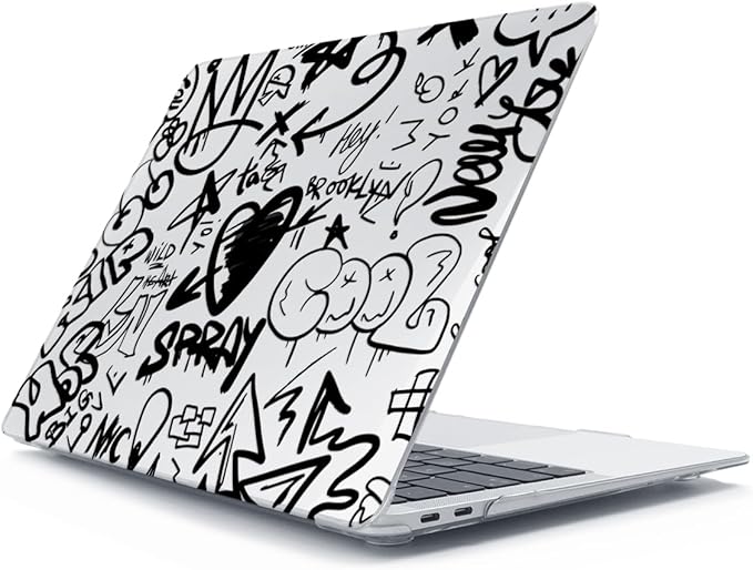 Compatible with MacBook Air 13 inch Case 2022 2021 2020-2018 Release M1 A2337 A2179 A1932 with Touch ID, Hard Print Case + Keyboard Skin + Webcam Cover + Screen Protector, Black Graffiti