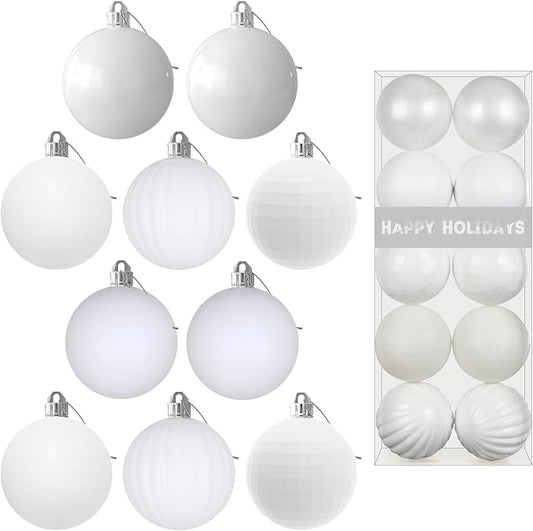 White 3.2" Large Christmas Balls - Christmas Tree Decoration Ornaments Shatterproof Hanging Balls for Birthday Halloween Holiday Wedding Decorations Set of 10pcs