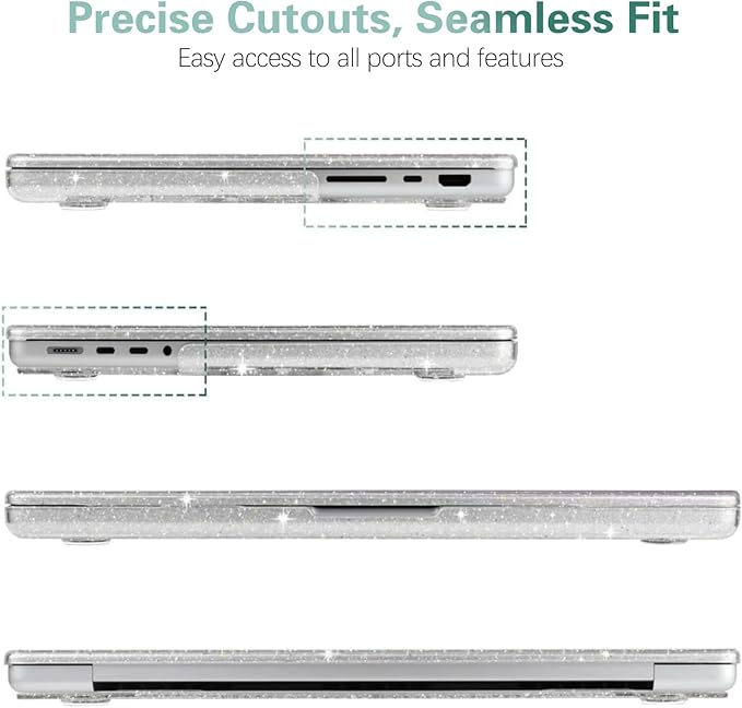 KEROM Clear Glitter Case for MacBook Pro 16 inch 2025 2024-2021 M4 M3 M2 M1 Pro/Max Chip A3403 A3186 A2991 A2780 A2485, Ultra Slim Shiny Bling Sparkle Plastic Hardshell & Keyboard Cover, Glitter Clear