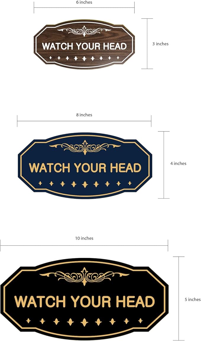 Signs ByLITA Victorian Watch Your Head Sign (Blue) - Large 1 Pack