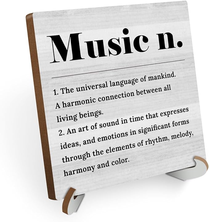 Music Definition Wood Sign Desk Decor Positive Rustic Office Cubicle Decor Inspirational Plaque with Wooden Stand Farmhouse Office Desk Accessories for Home Table Shelf Tiered Tray Musician Gifts